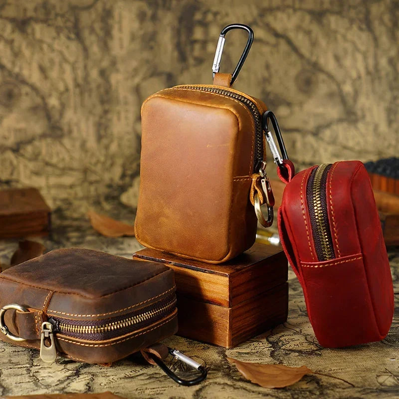 Men’s Leather Belt Pouch - Belt Loop & Carabiner Clip