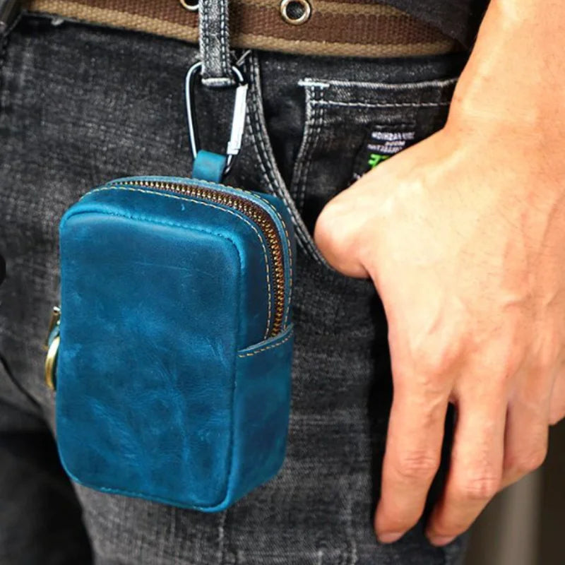 Men’s Leather Belt Pouch - Belt Loop & Carabiner Clip