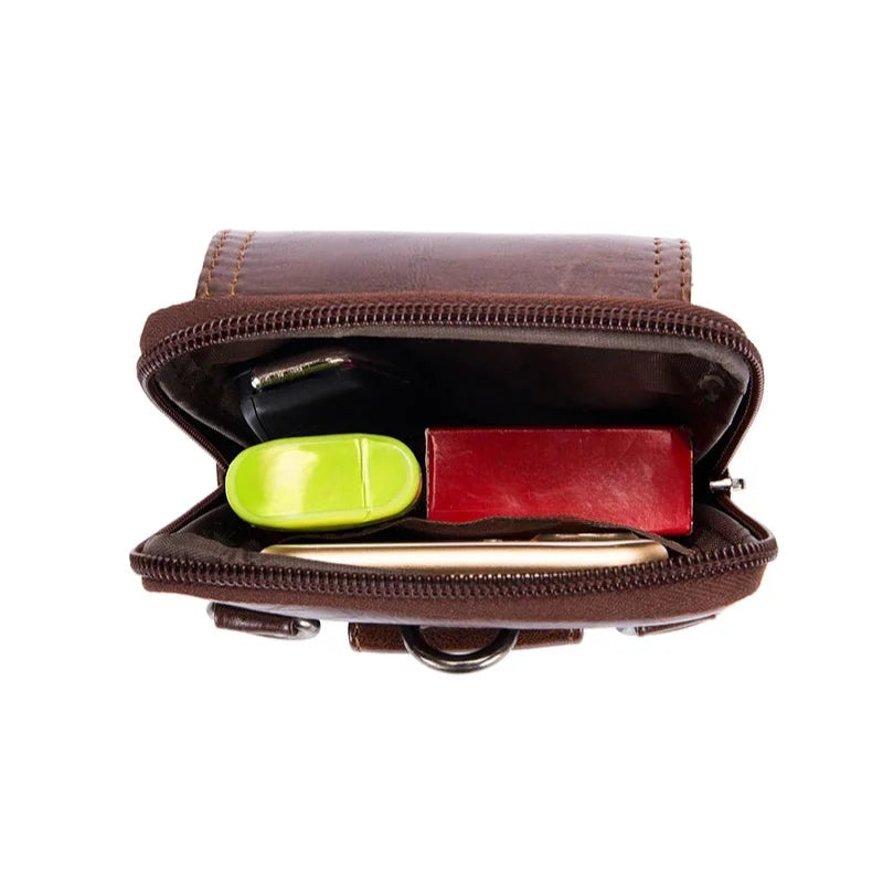 Men’s Leather Belt Pouch - Card Slot Phone Carry