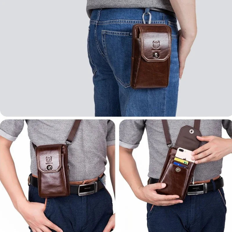 Men’s Leather Belt Pouch - Card Slot Phone Carry
