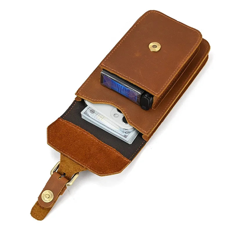Men’s Leather Belt Pouch - Phone and Card Holder