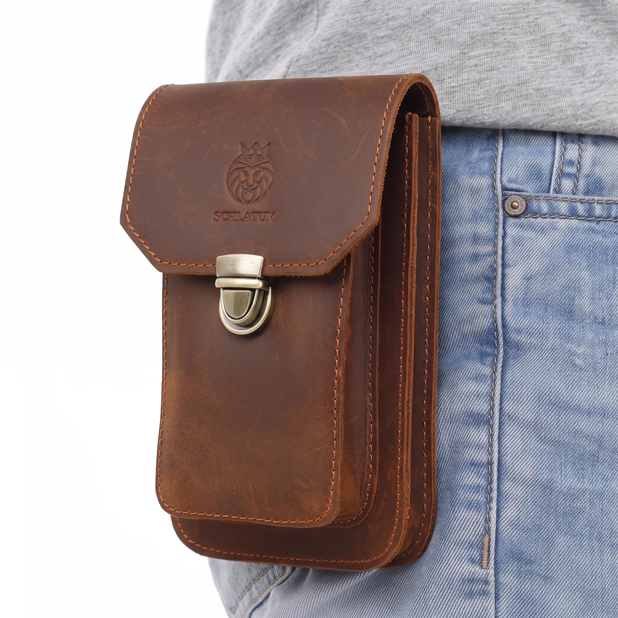 Men’s Leather Belt Pouch - Phone Card & Cable Organizer