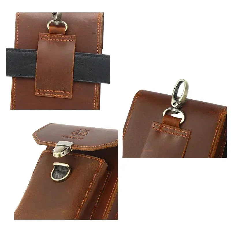 Men’s Leather Belt Pouch - Phone Card & Cable Organizer