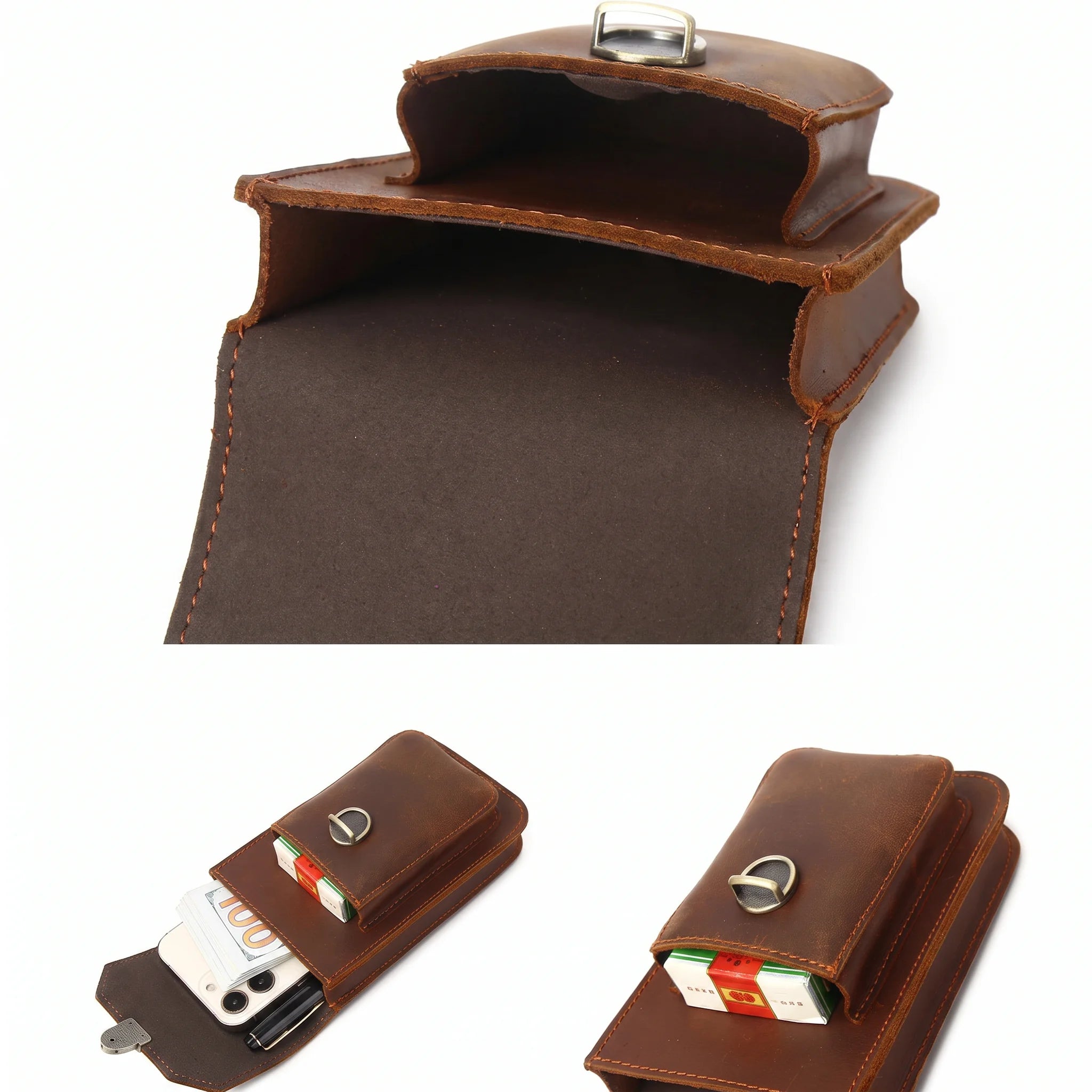 Men’s Leather Belt Pouch - Phone Card & Cable Organizer