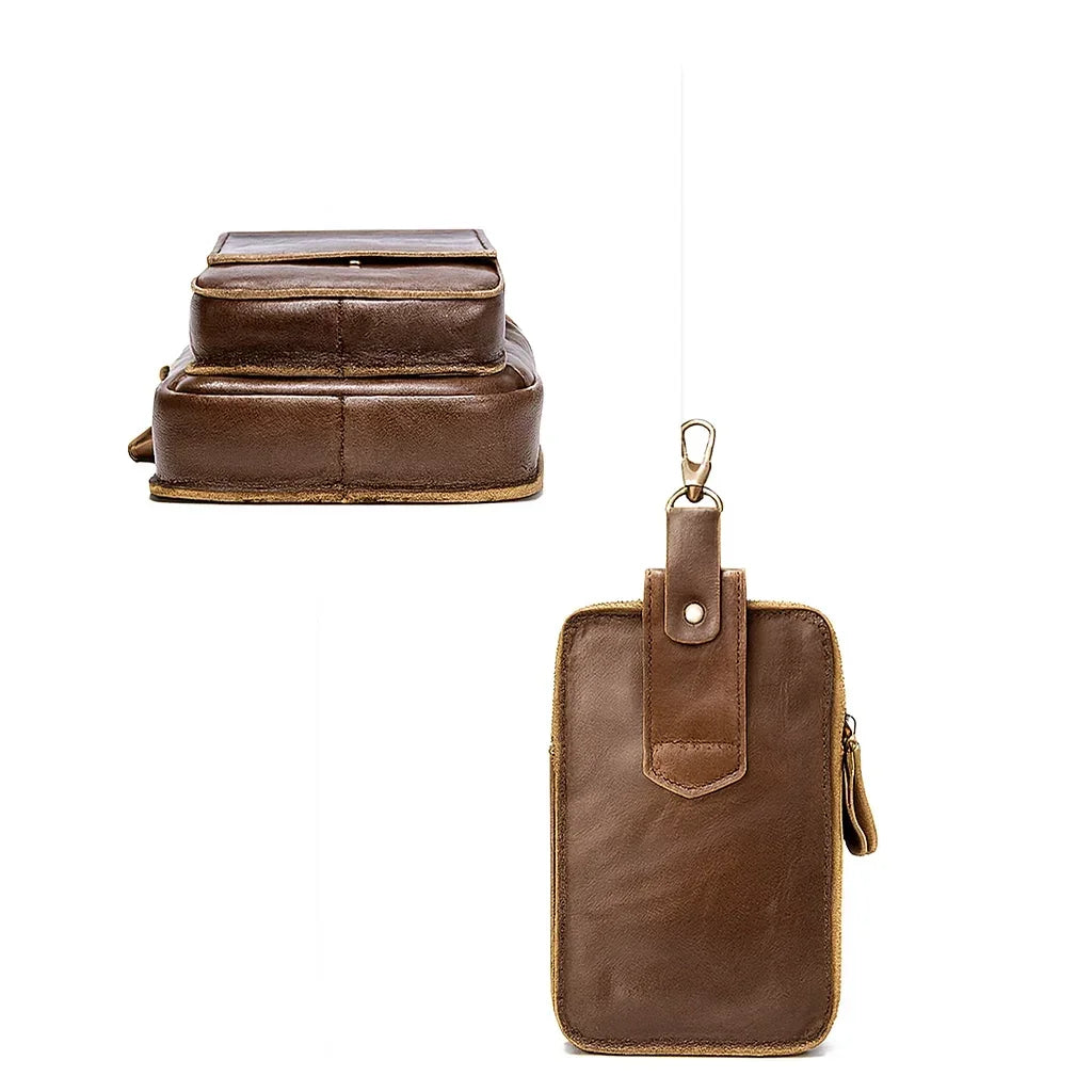 Men’s Leather Belt Pouch - Phone Holster with Belt Loop & Clip