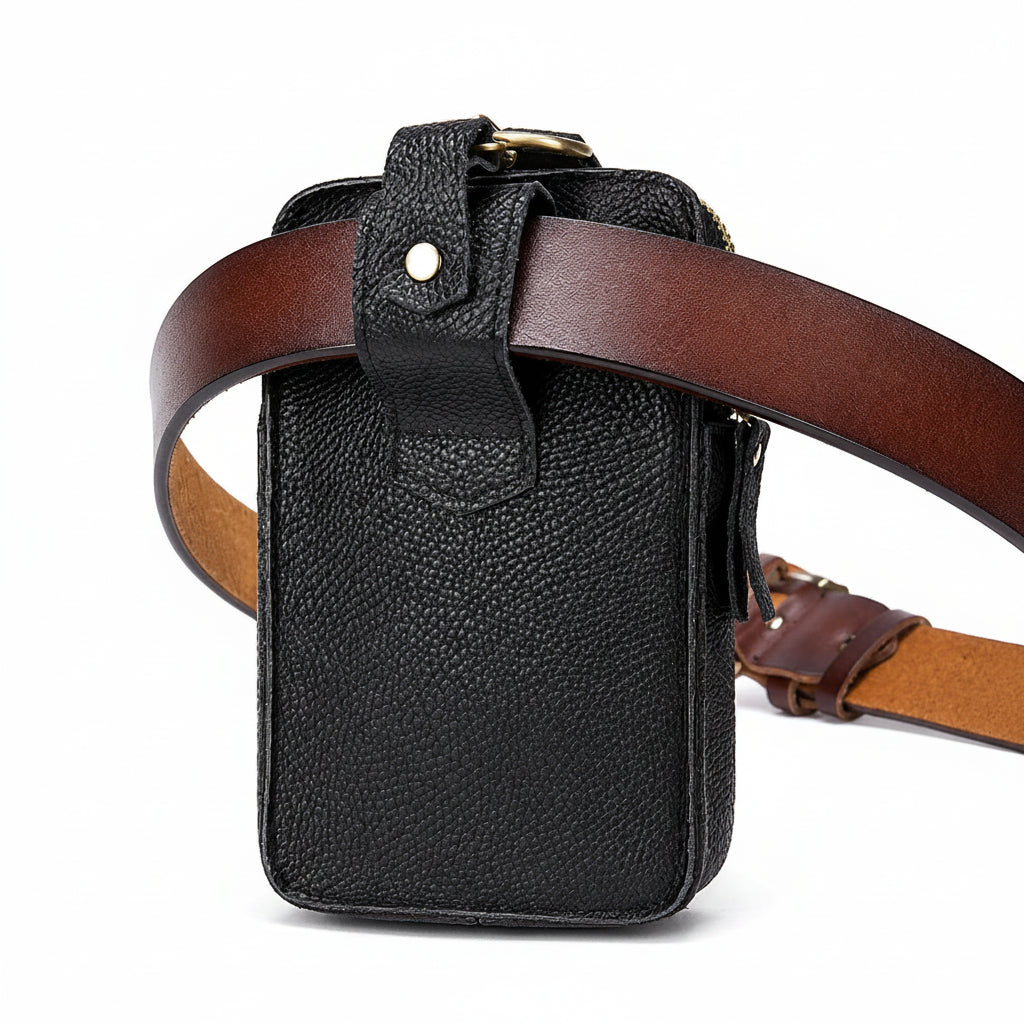 Men’s Leather Belt Pouch - Phone Holster with Belt Loop & Clip