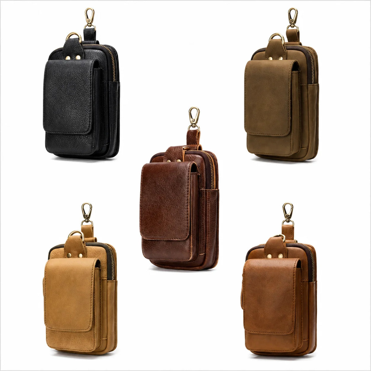 Men’s Leather Belt Pouch - Phone Holster with Belt Loop & Clip