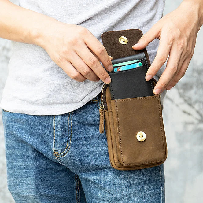 Men’s Leather Belt Pouch - Phone Holster with Belt Loop & Clip