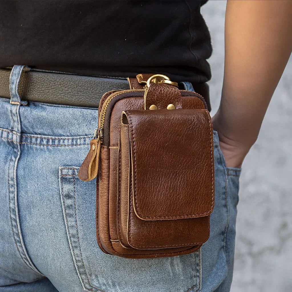 Men’s Leather Belt Pouch - Phone Holster with Belt Loop & Clip