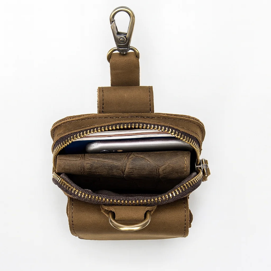Men’s Leather Belt Pouch - Phone Holster with Belt Loop & Clip
