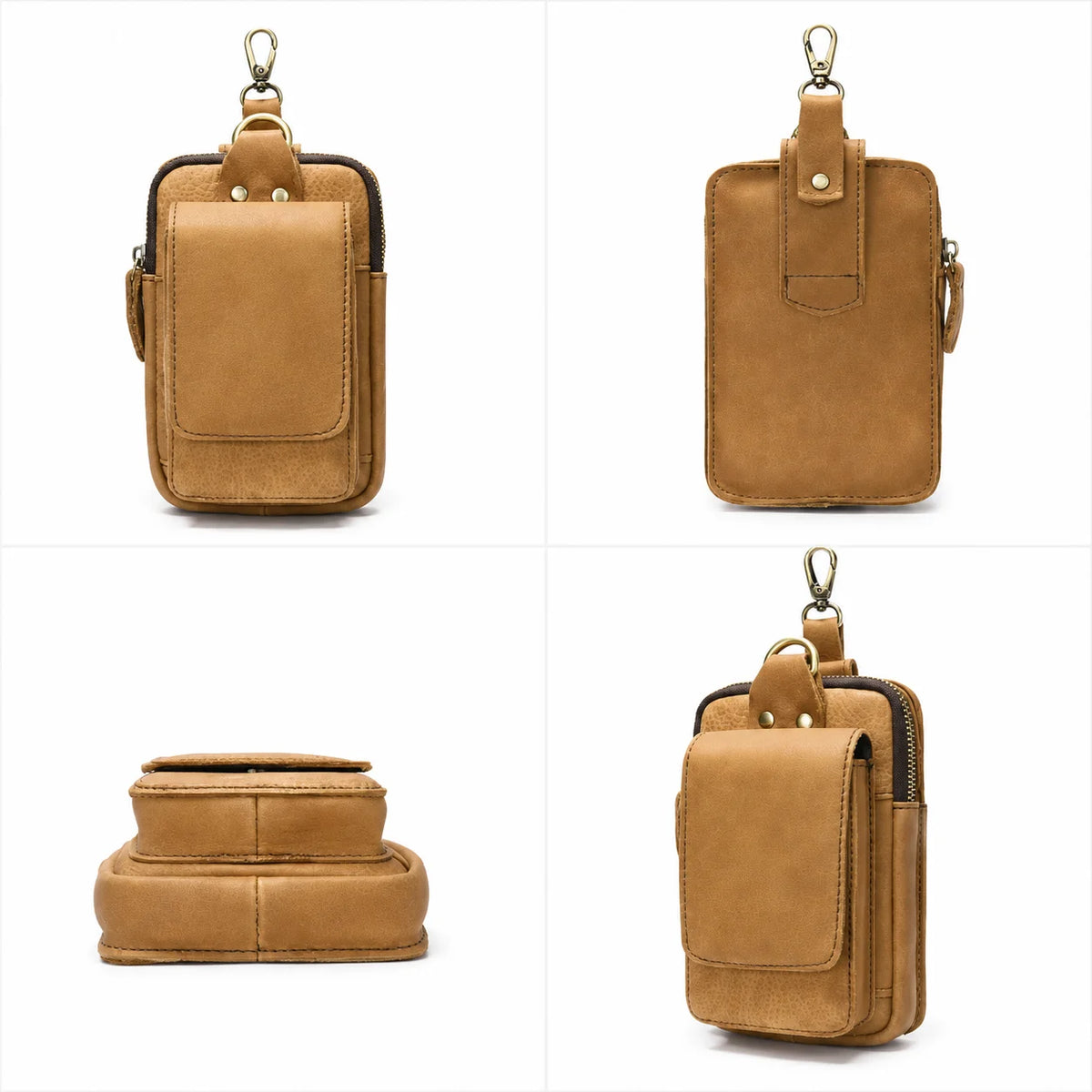 Men’s Leather Belt Pouch - Phone Holster with Belt Loop & Clip