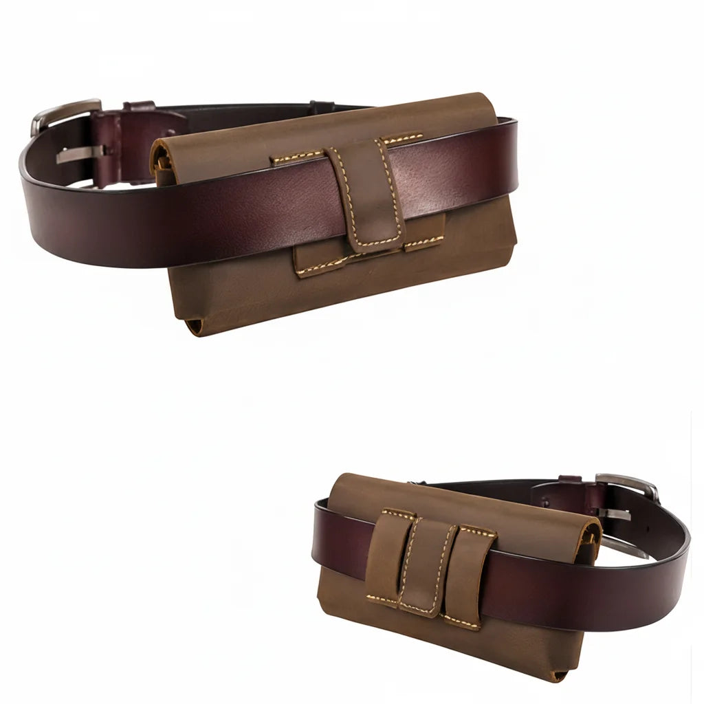 Men’s Leather Belt Pouch - Snap Closure Waist Bag