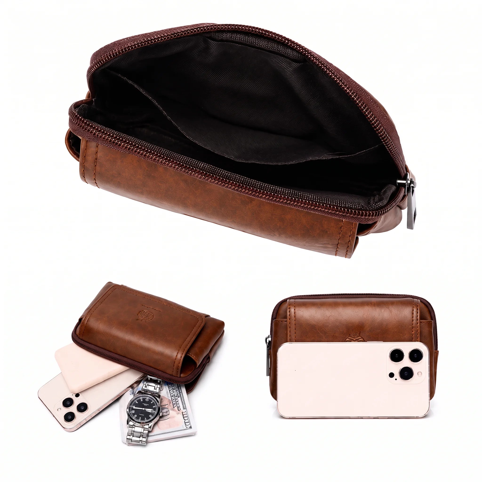 Men’s Leather Belt Pouch - Snap Flap Front Pocket