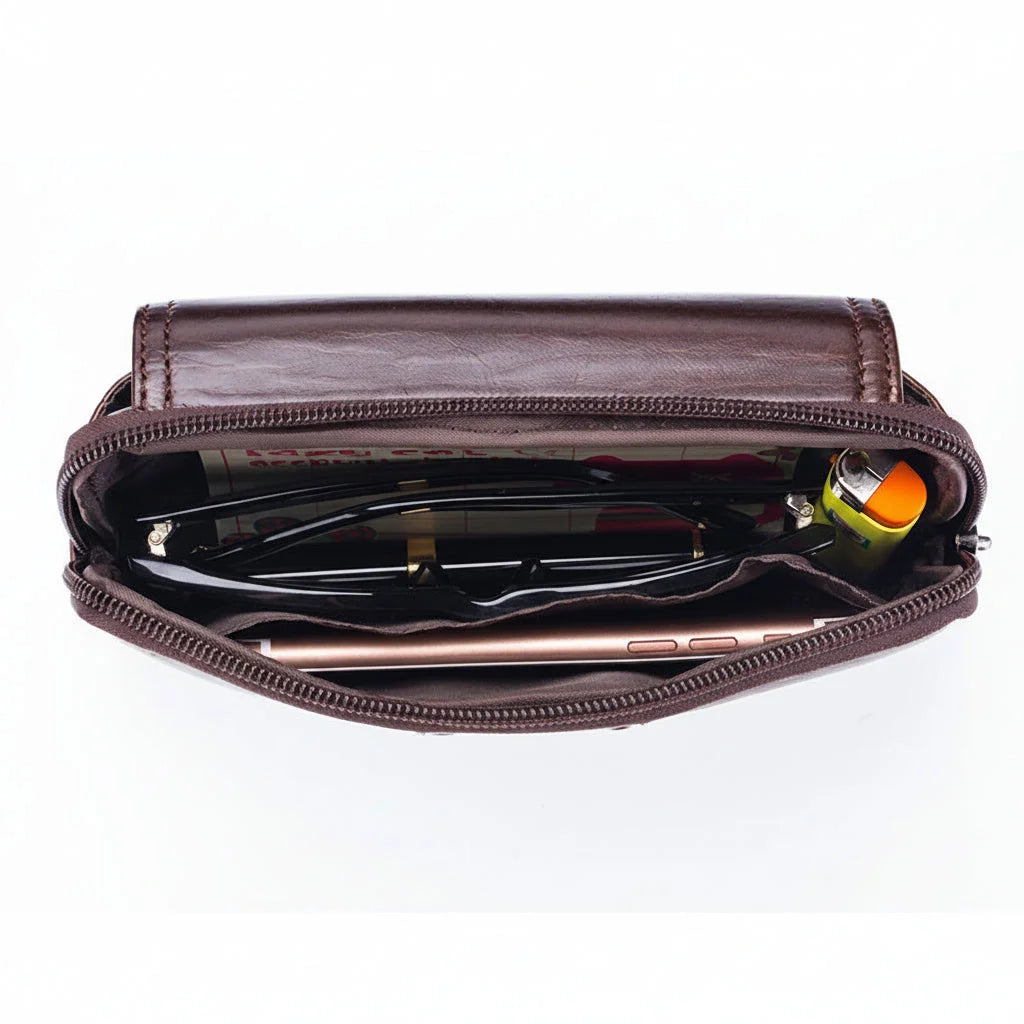 Men’s Leather Belt Pouch - Snap Flap Front Pocket