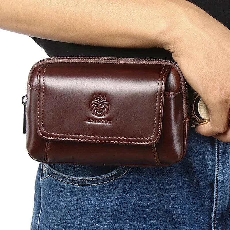 Men’s Leather Belt Pouch - Snap Flap Front Pocket