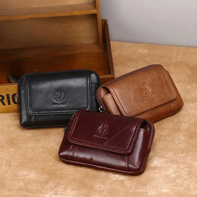 Men’s Leather Belt Pouch - Snap Flap Front Pocket