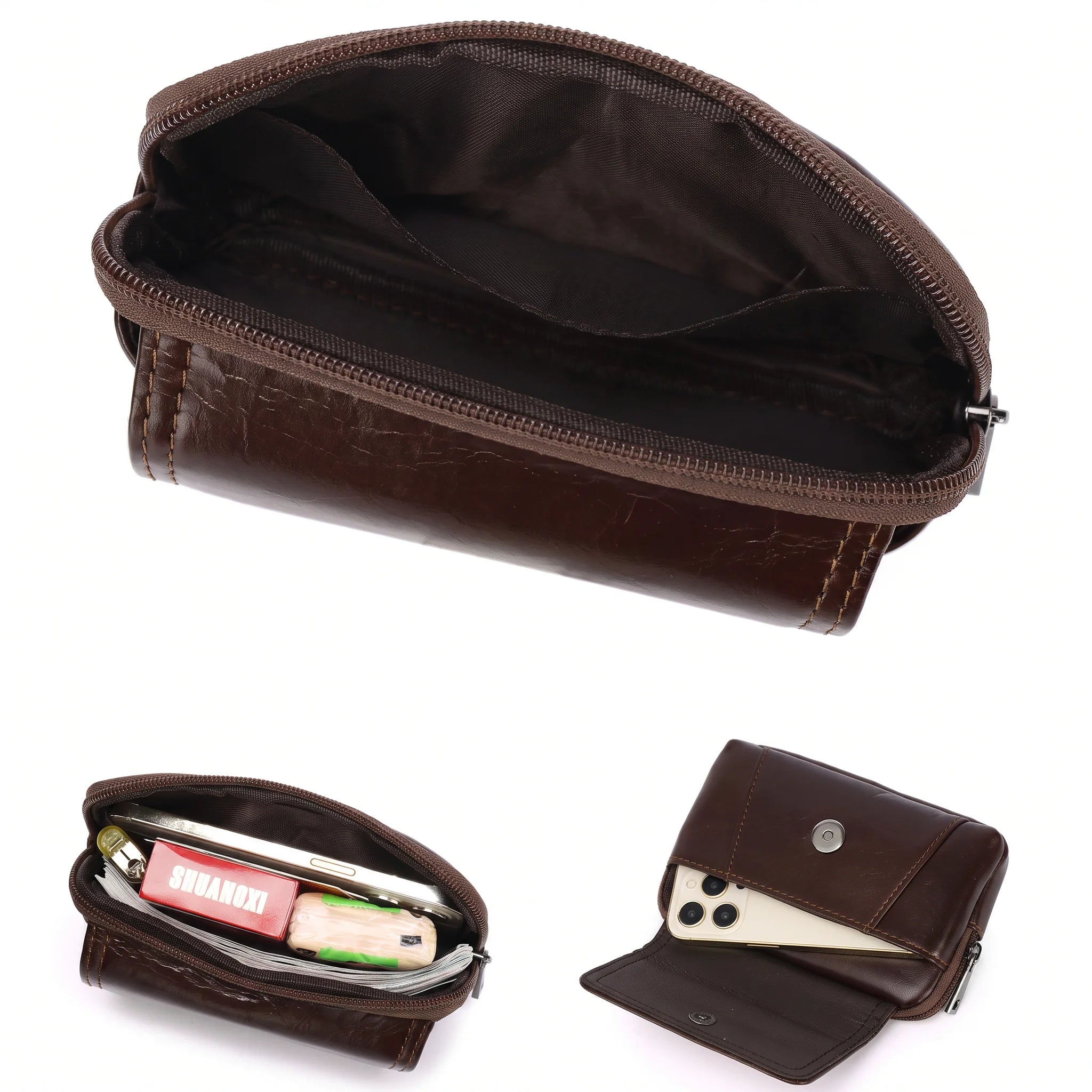 Men’s Leather Belt Pouch - Snap Flap Front Pocket