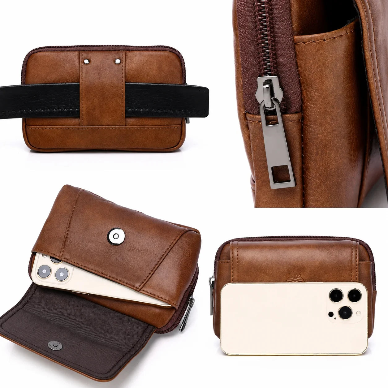Men’s Leather Belt Pouch - Snap Flap Front Pocket