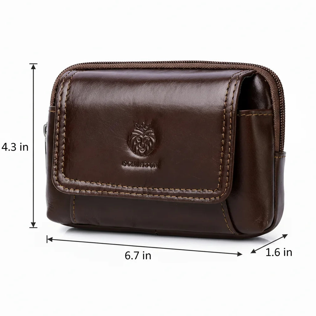 Men’s Leather Belt Pouch - Snap Flap Front Pocket