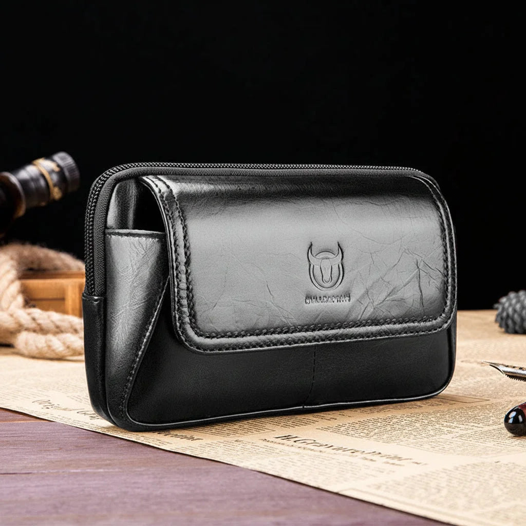 Men’s Leather Belt Pouch - Snap Flap Front Pocket