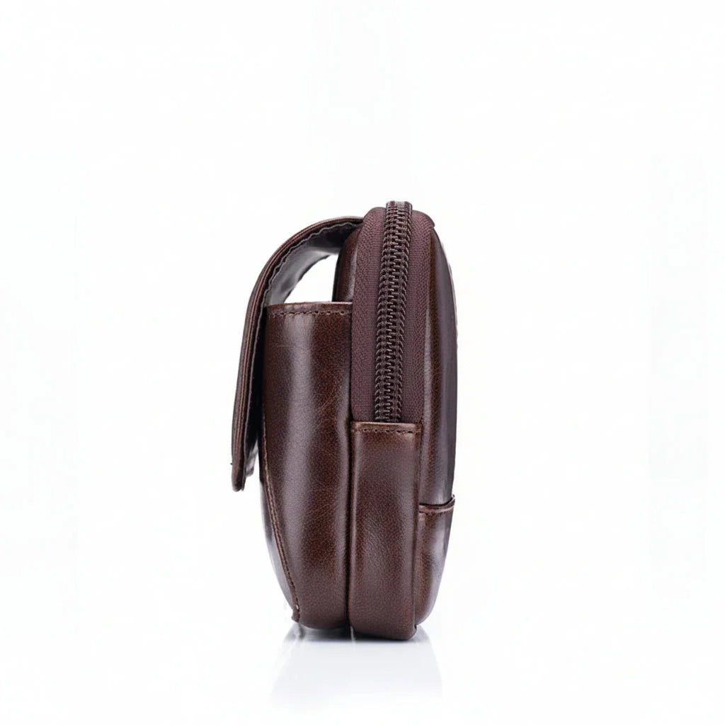 Men’s Leather Belt Pouch - Snap Flap Front Pocket