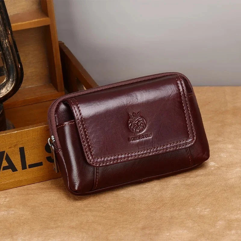Men’s Leather Belt Pouch - Snap Flap Front Pocket