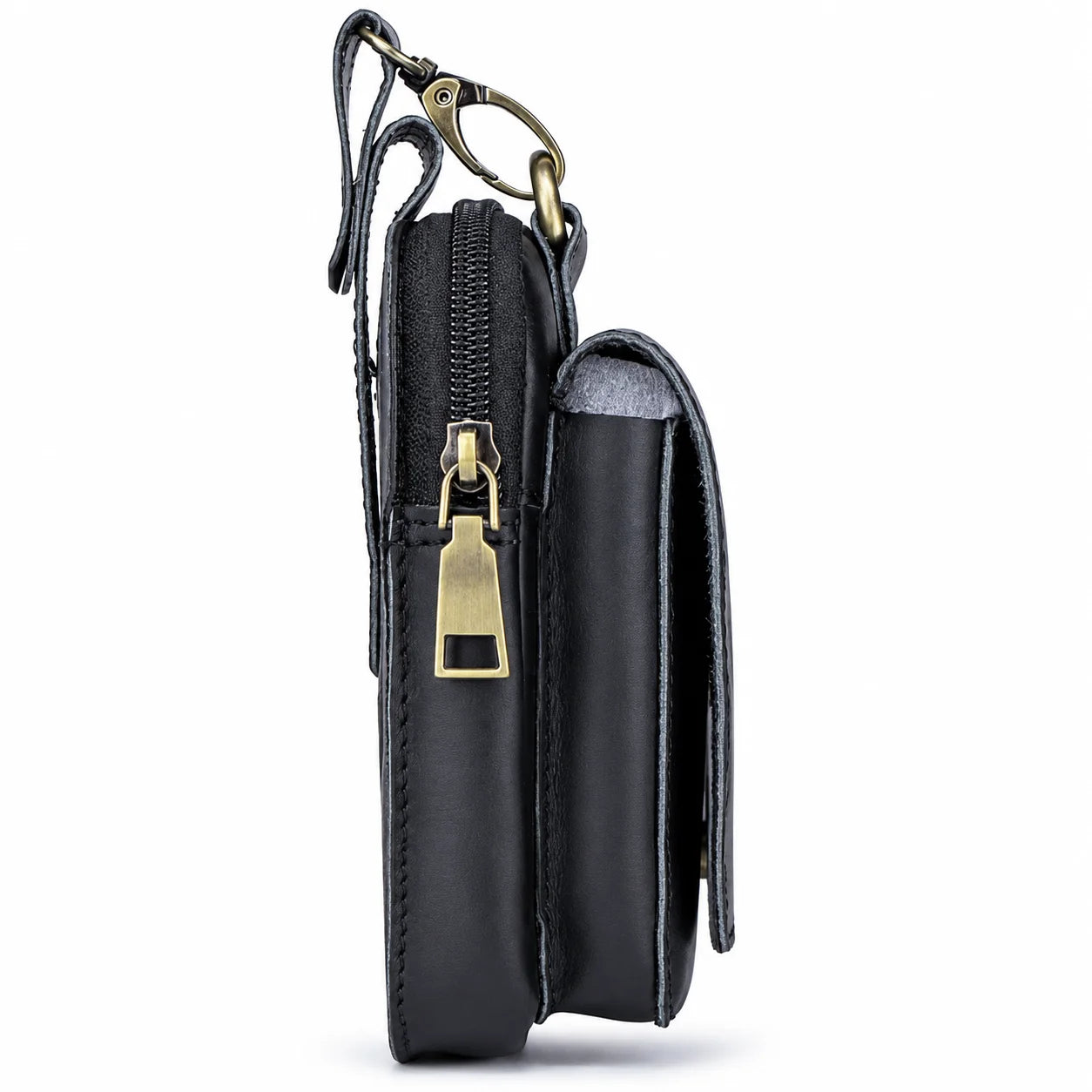 Men’s Leather Belt Pouch - Swivel Clip Two-Pocket Case