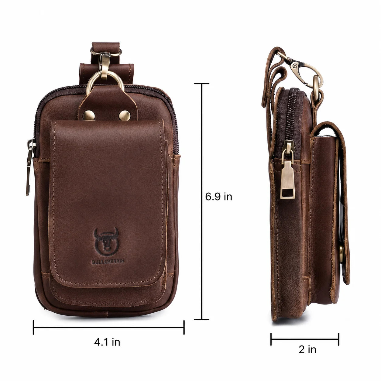 Men’s Leather Belt Pouch - Swivel Clip Two-Pocket Case