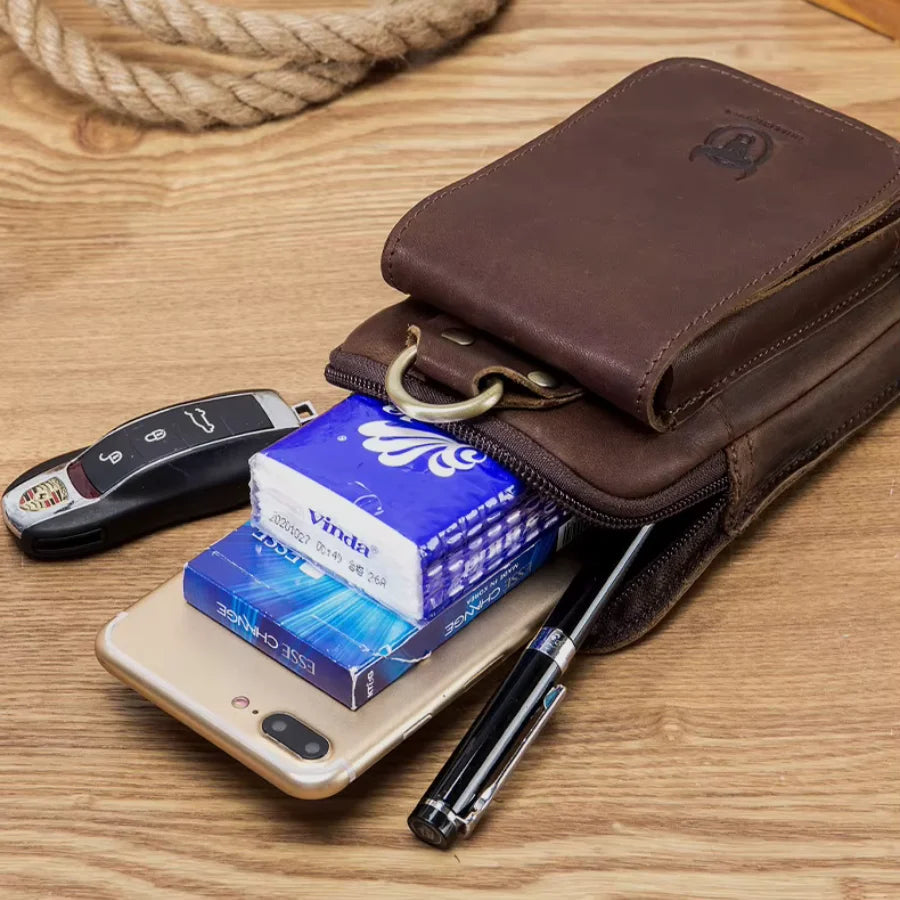 Men’s Leather Belt Pouch - Swivel Clip Two-Pocket Case