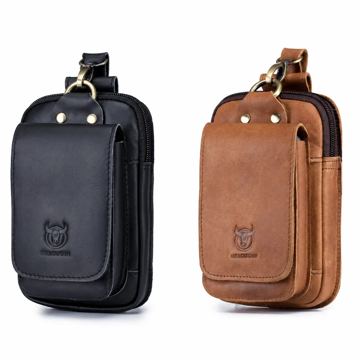 Men’s Leather Belt Pouch - Swivel Clip Two-Pocket Case