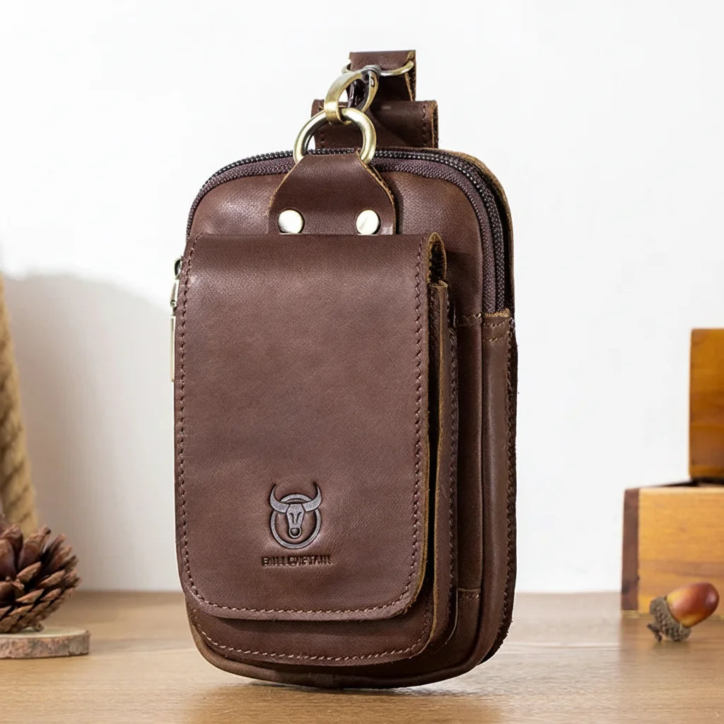 Men’s Leather Belt Pouch - Swivel Clip Two-Pocket Case