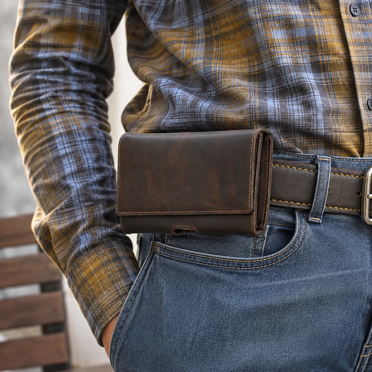 Men’s Leather Belt Pouch - Trifold Phone & Card Organizer