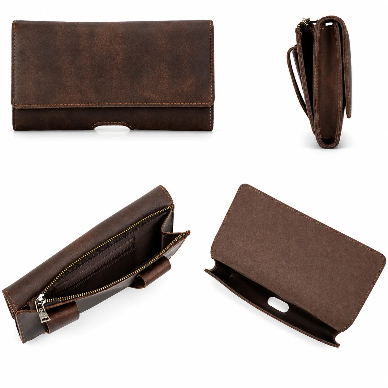 Men’s Leather Belt Pouch - Trifold Phone & Card Organizer