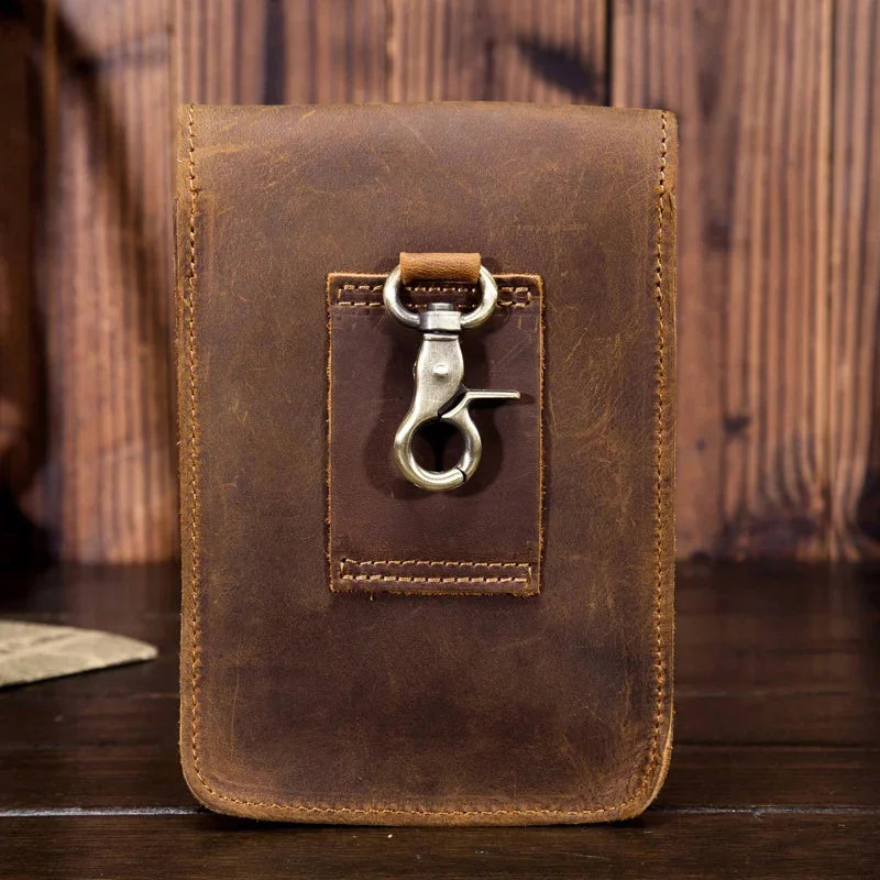 Men’s Leather Belt Pouch - Vertical Buckle Flap Design