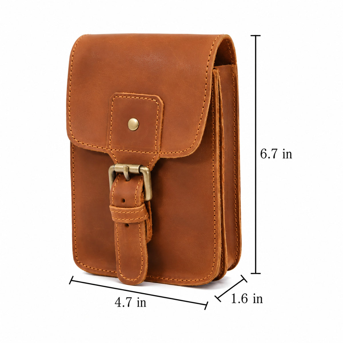 Men’s Leather Belt Pouch - Vertical Buckle Flap Design