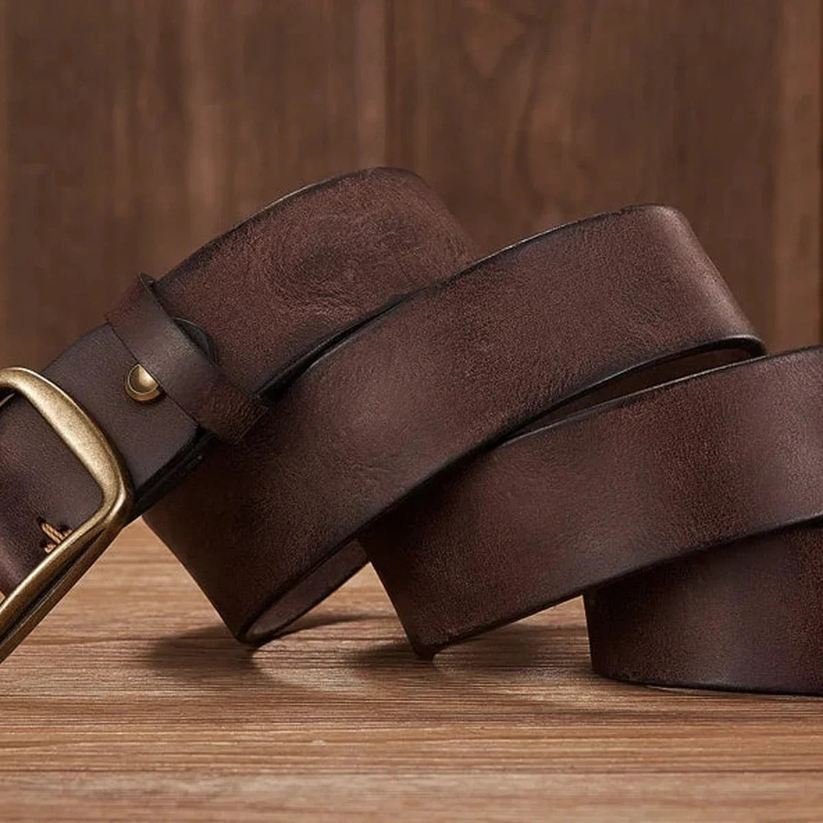 Men’s Leather Belt - Thick 1.5 in Belt with Copper Pin Buckle