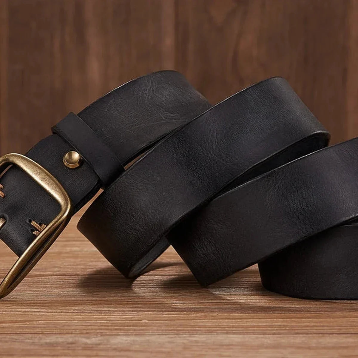 Men’s Leather Belt - Thick 1.5 in Belt with Copper Pin Buckle