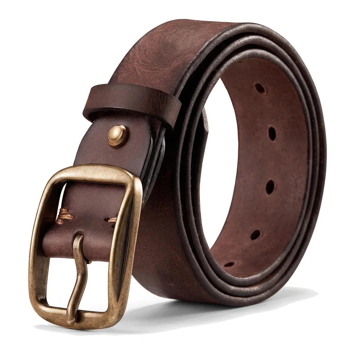 Men’s Leather Belt - Thick 1.5 in Belt with Copper Pin Buckle - Brown / 41