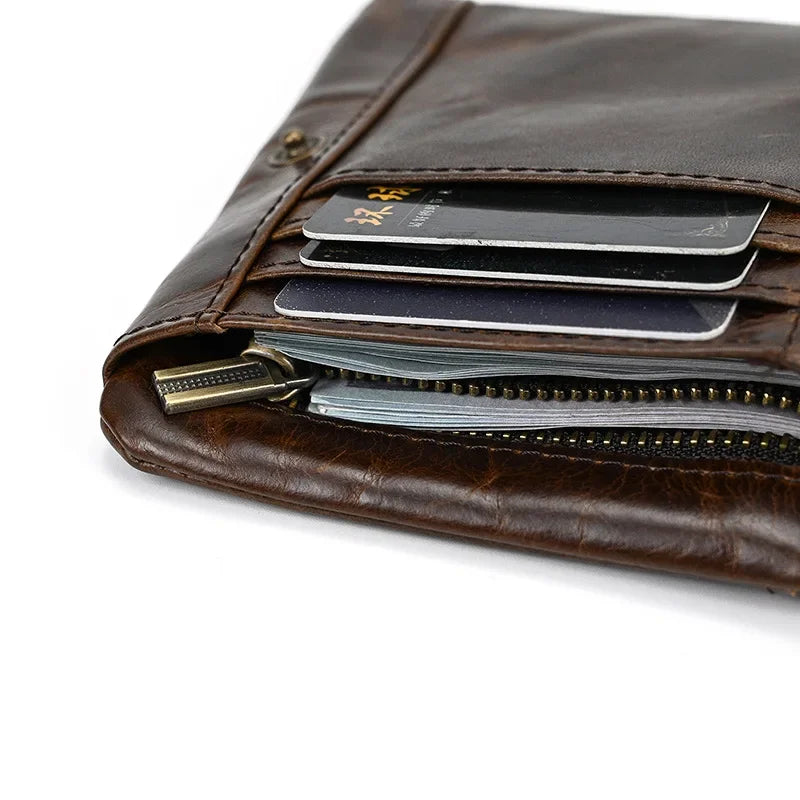Men’s Leather Bifold Wallet - Zip Pocket Card Holder