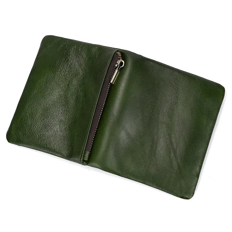 Men’s Leather Bifold Wallet - Zip Pocket Card Holder
