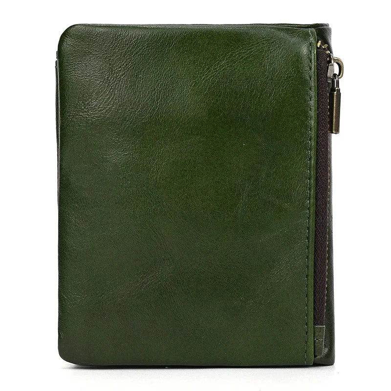 Men’s Leather Bifold Wallet - Zip Pocket Card Holder