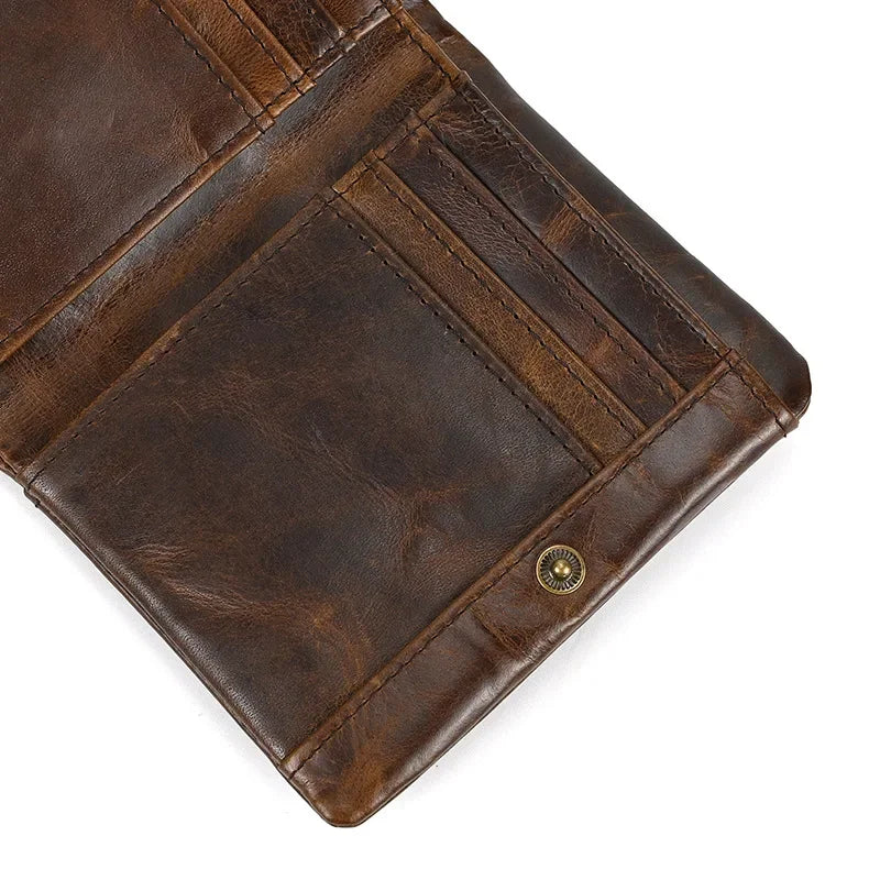 Men’s Leather Bifold Wallet - Zip Pocket Card Holder
