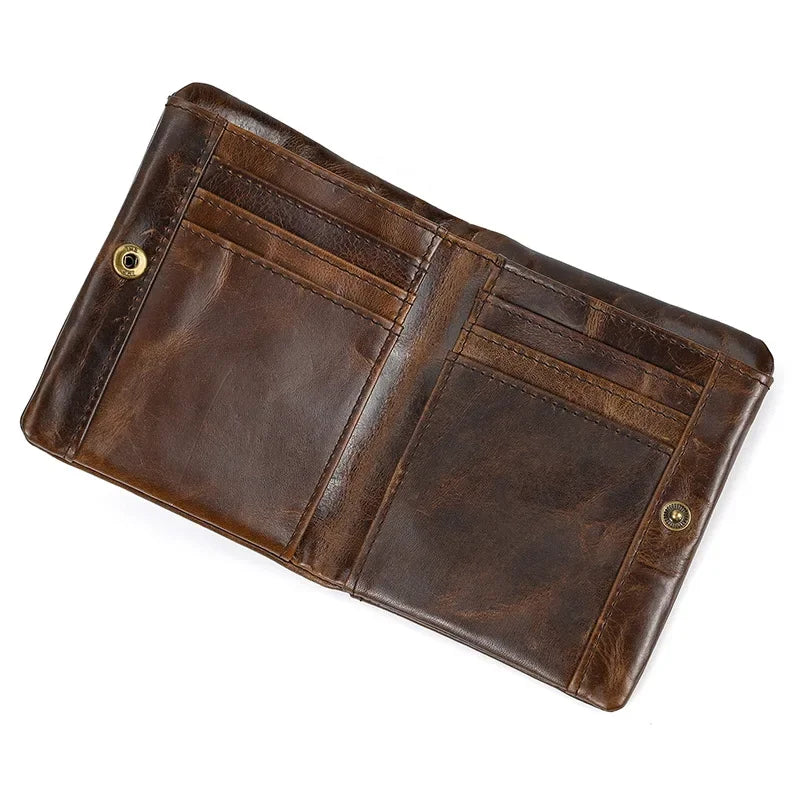 Men’s Leather Bifold Wallet - Zip Pocket Card Holder