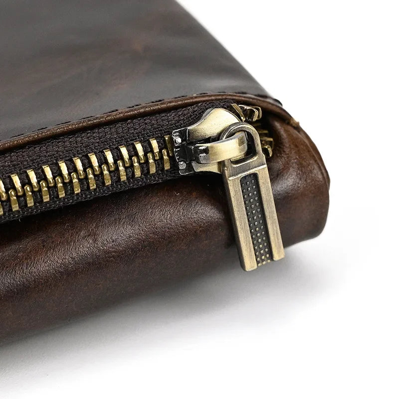 Men’s Leather Bifold Wallet - Zip Pocket Card Holder