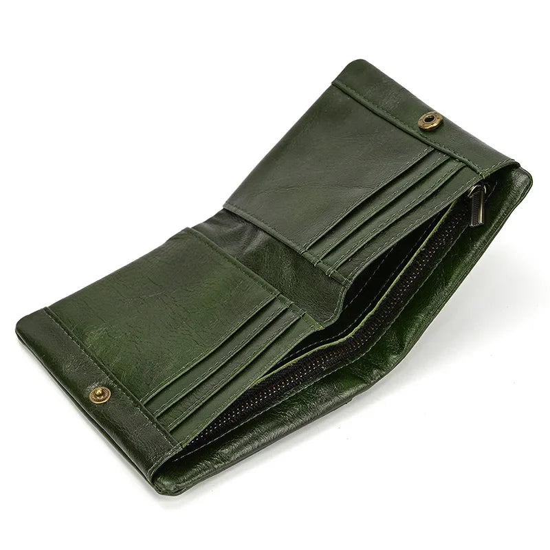 Men’s Leather Bifold Wallet - Zip Pocket Card Holder