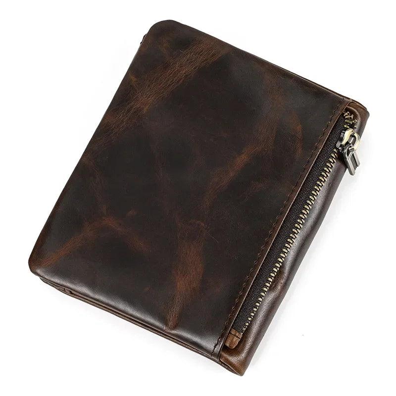 Men’s Leather Bifold Wallet - Zip Pocket Card Holder