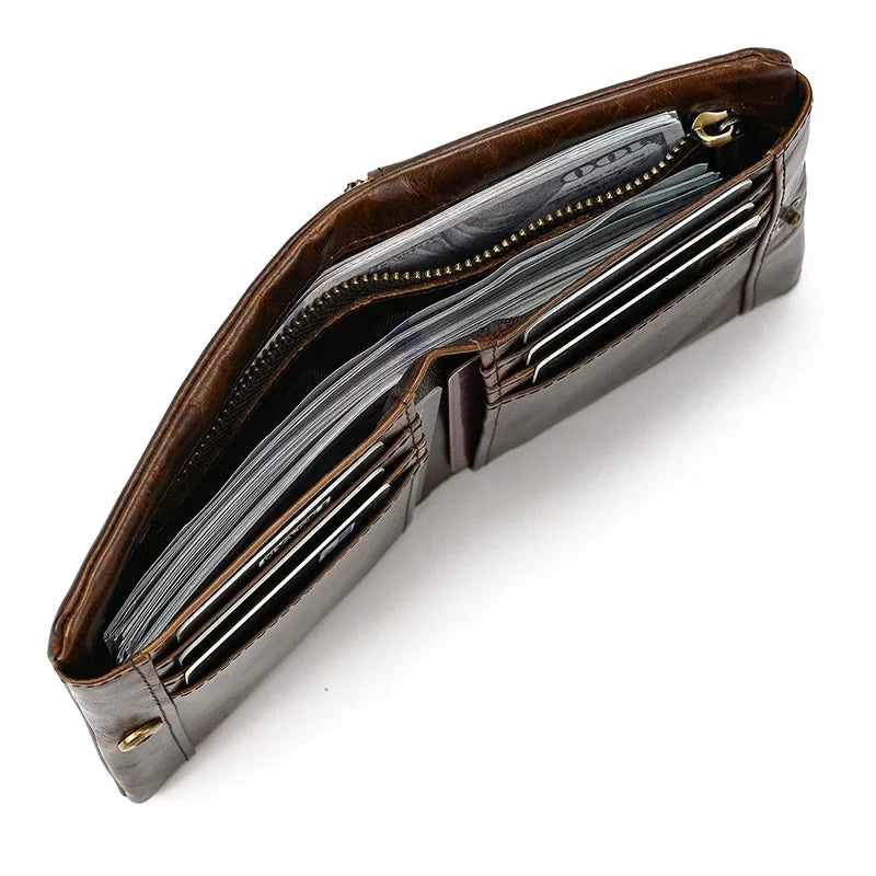 Men’s Leather Bifold Wallet - Zip Pocket Card Holder