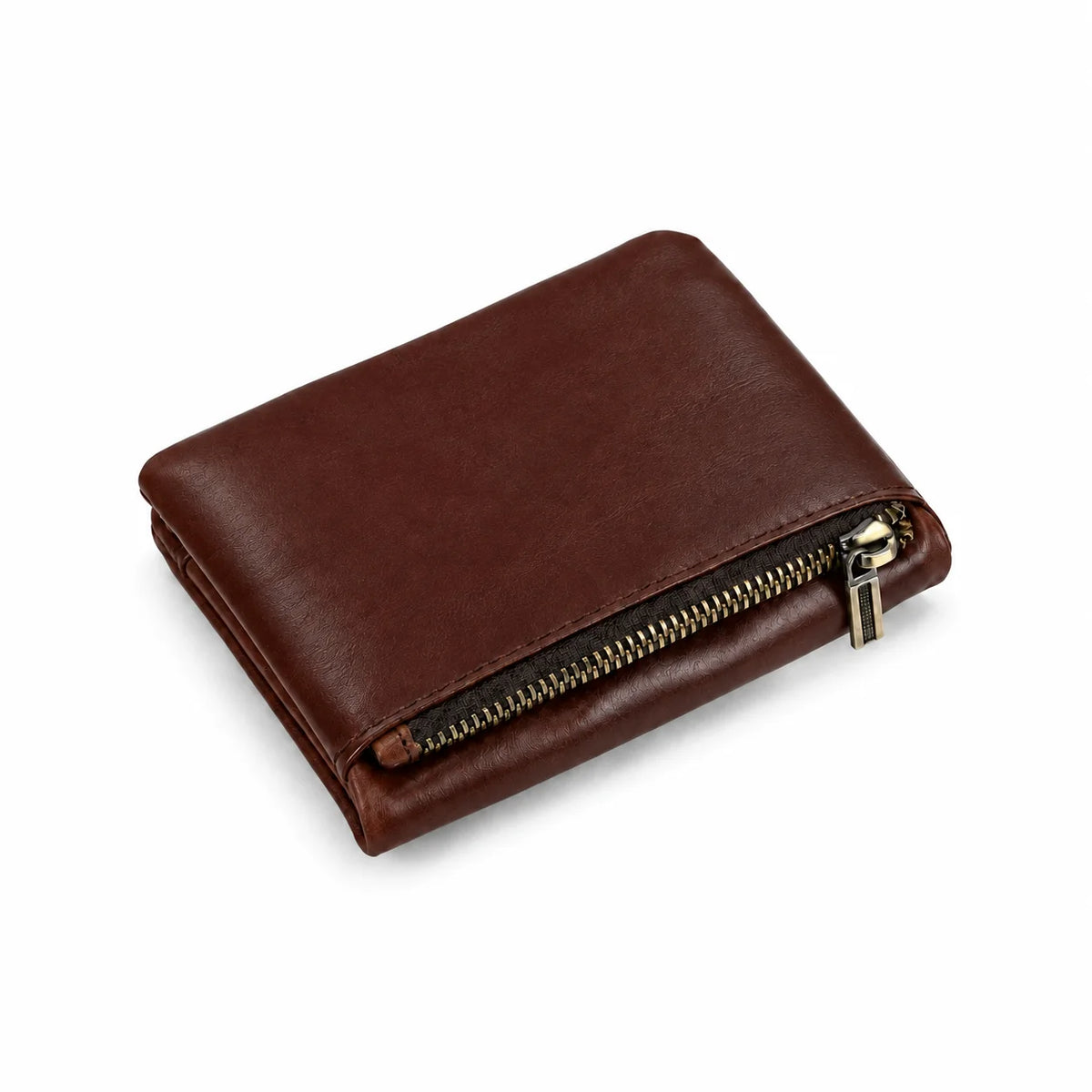 Men’s Leather Bifold Wallet - Zip Pocket Card Holder