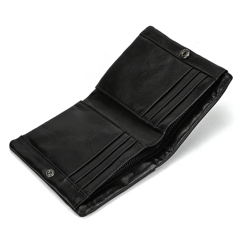 Men’s Leather Bifold Wallet - Zip Pocket Card Holder