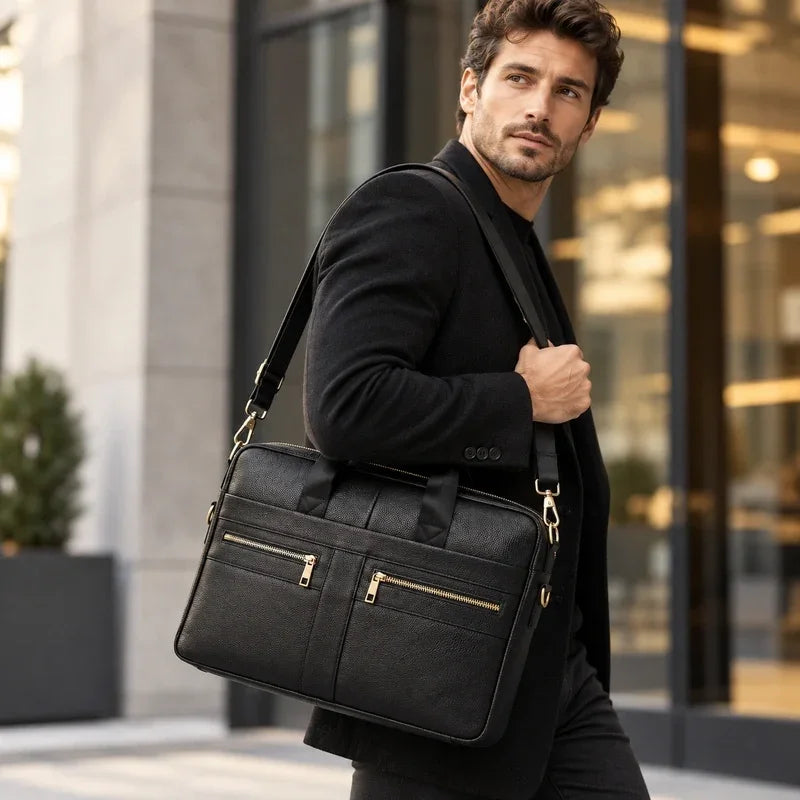 Men’s Leather Briefcase – 14 Inch Business Document Bag